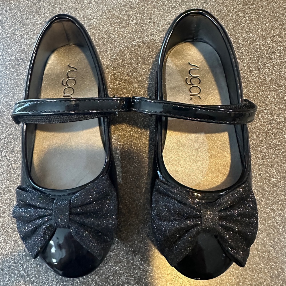 Sugar Kids Black Glitter Bow Shoes